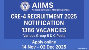 AIIMS CRE 4 Notification 2025 with 1383 job vacancies and online application details